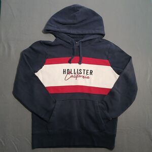 Hollister Women XS Blue Pull Over Kangaroo Pocket Hoodie Logo Drawstring